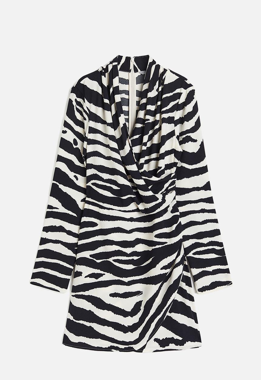 H&M - Draped wrap dress - black/zebra print