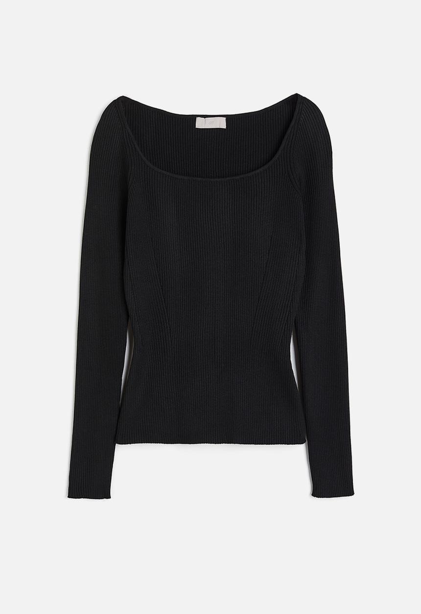 H&M - Fitted square-neck top - black