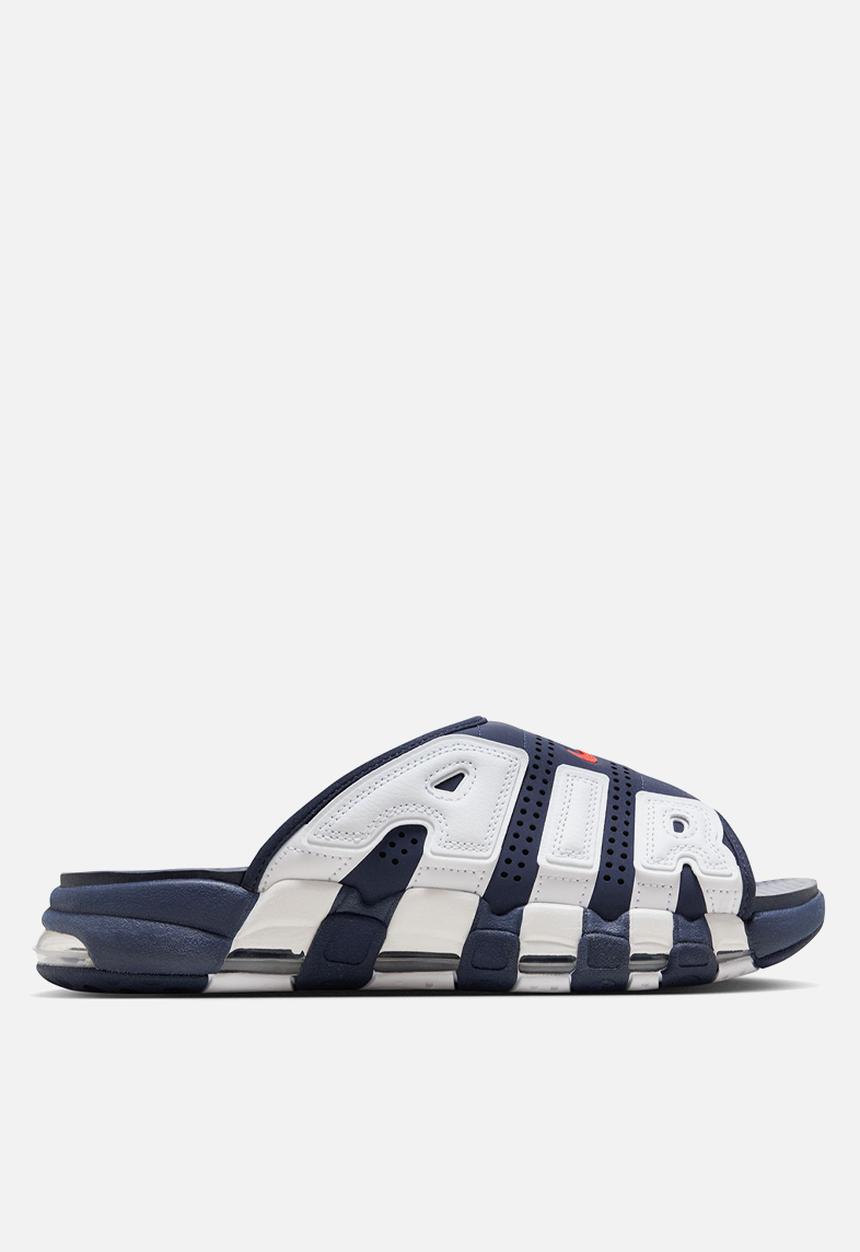 Air more uptempo slide - midnight navy/university red-white-clear