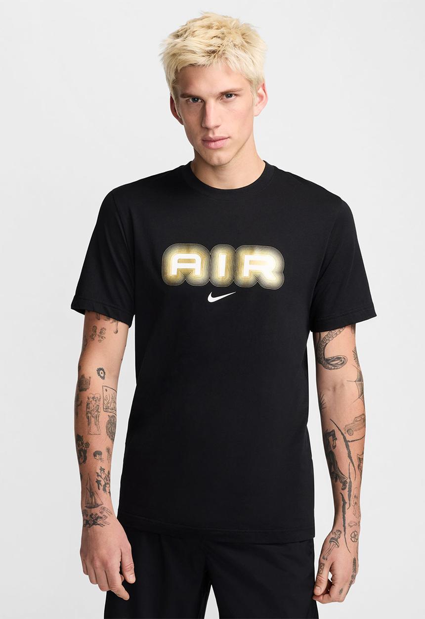 black nike shirt with gold swoosh
