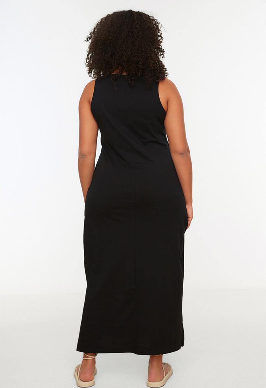 Trendyol - Plus straight cut slit knitted dress - schwarz