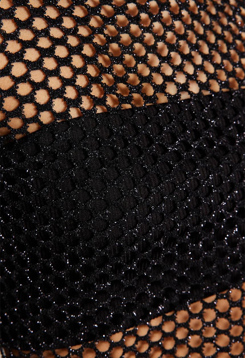 Trendyol - Lurex mesh, relaxed cut, crew neck crop knitted blouse - schwarz
