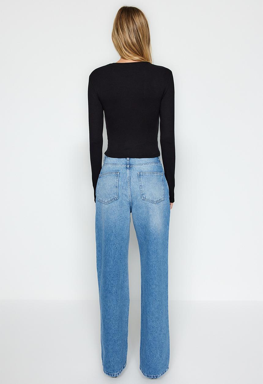 Trendyol - Premium viscose crew neck crop stretchy blouse - schwarz
