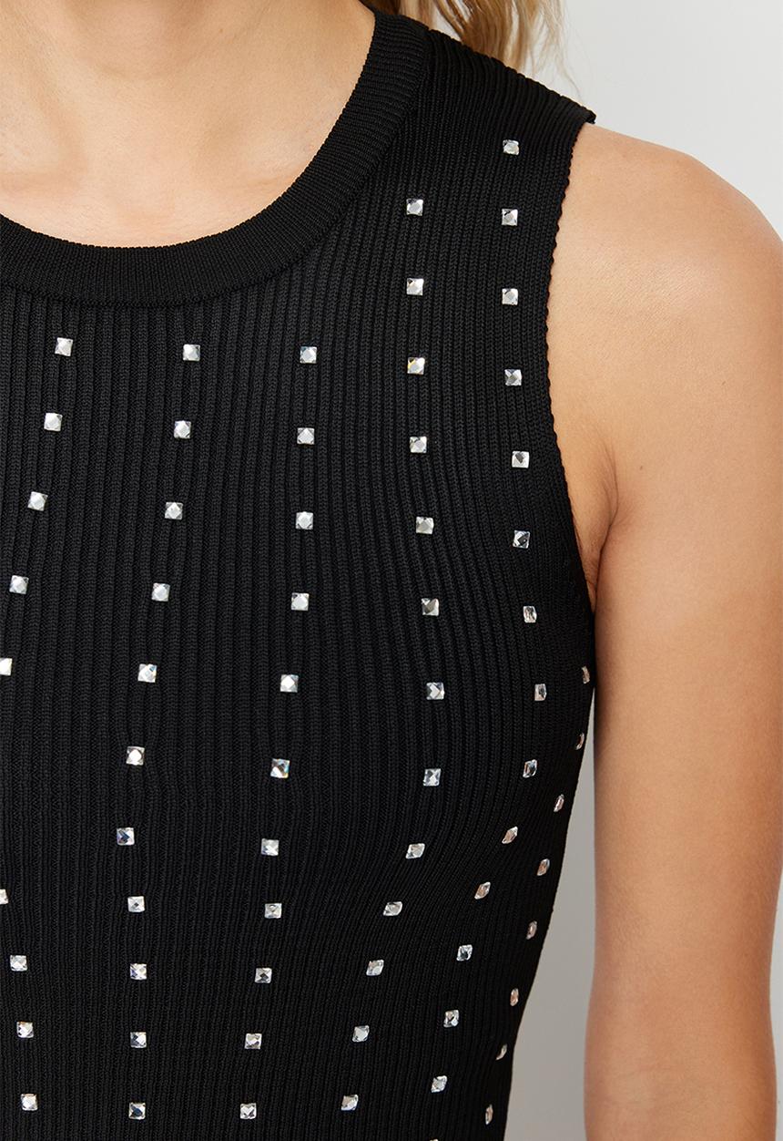 Trendyol - Black stone detailed crew neck knit blouse - schwarz