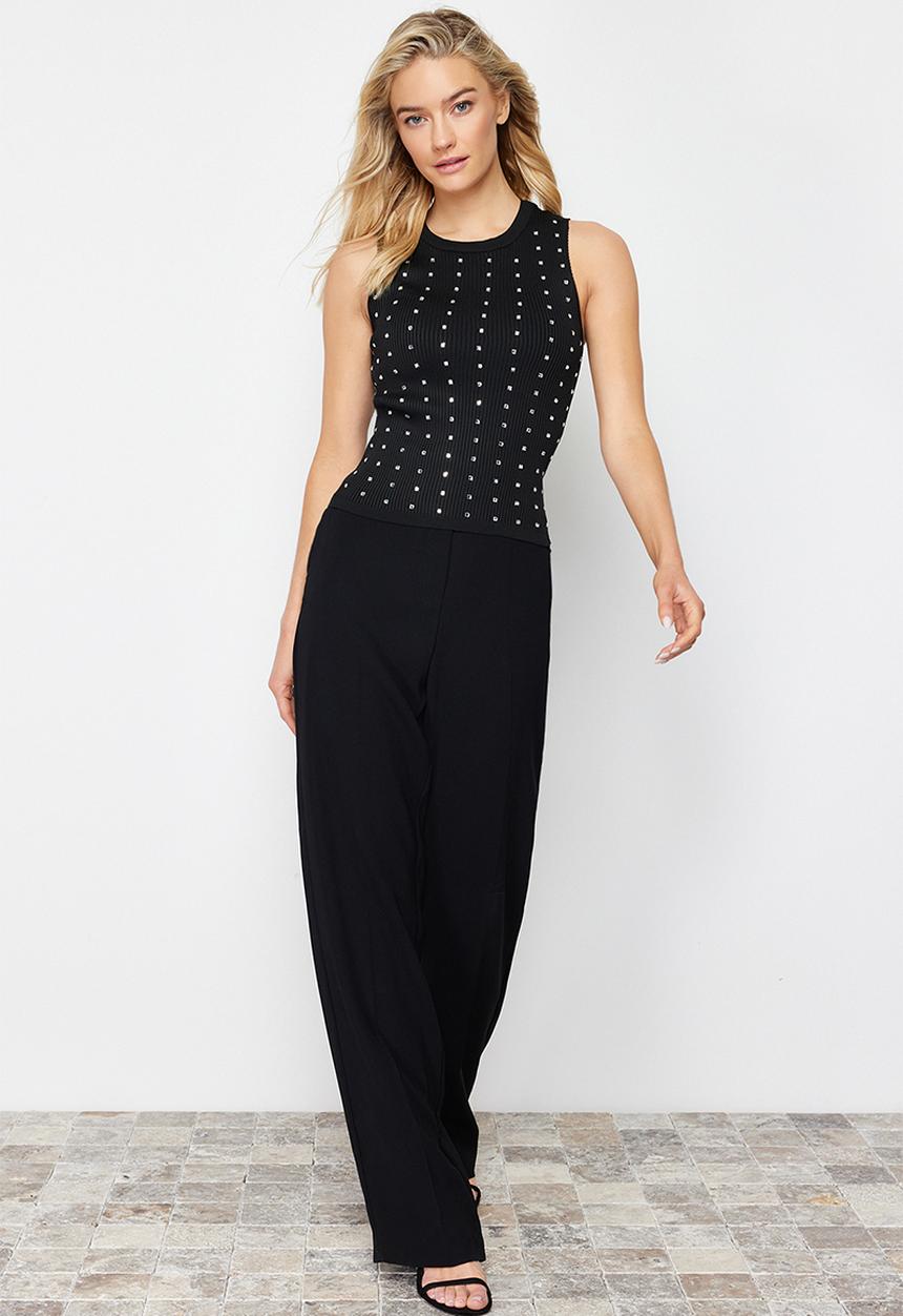 Trendyol - Black stone detailed crew neck knit blouse - schwarz