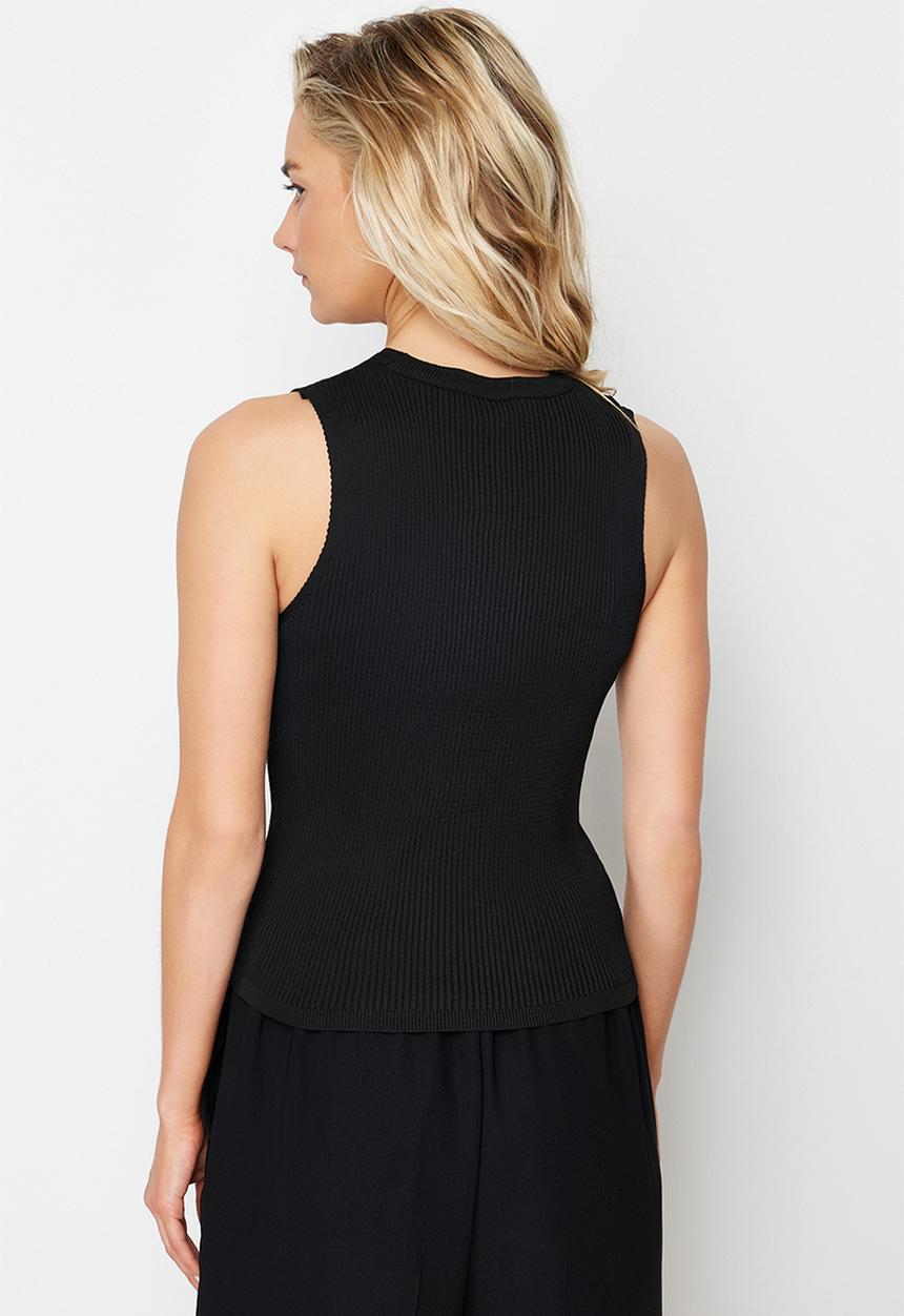 Trendyol - Black stone detailed crew neck knit blouse - schwarz