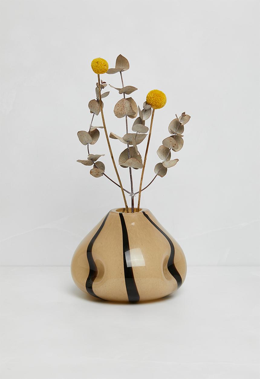 Sixth Floor - Organic Stripe Glass Vase  - Natural & Black 