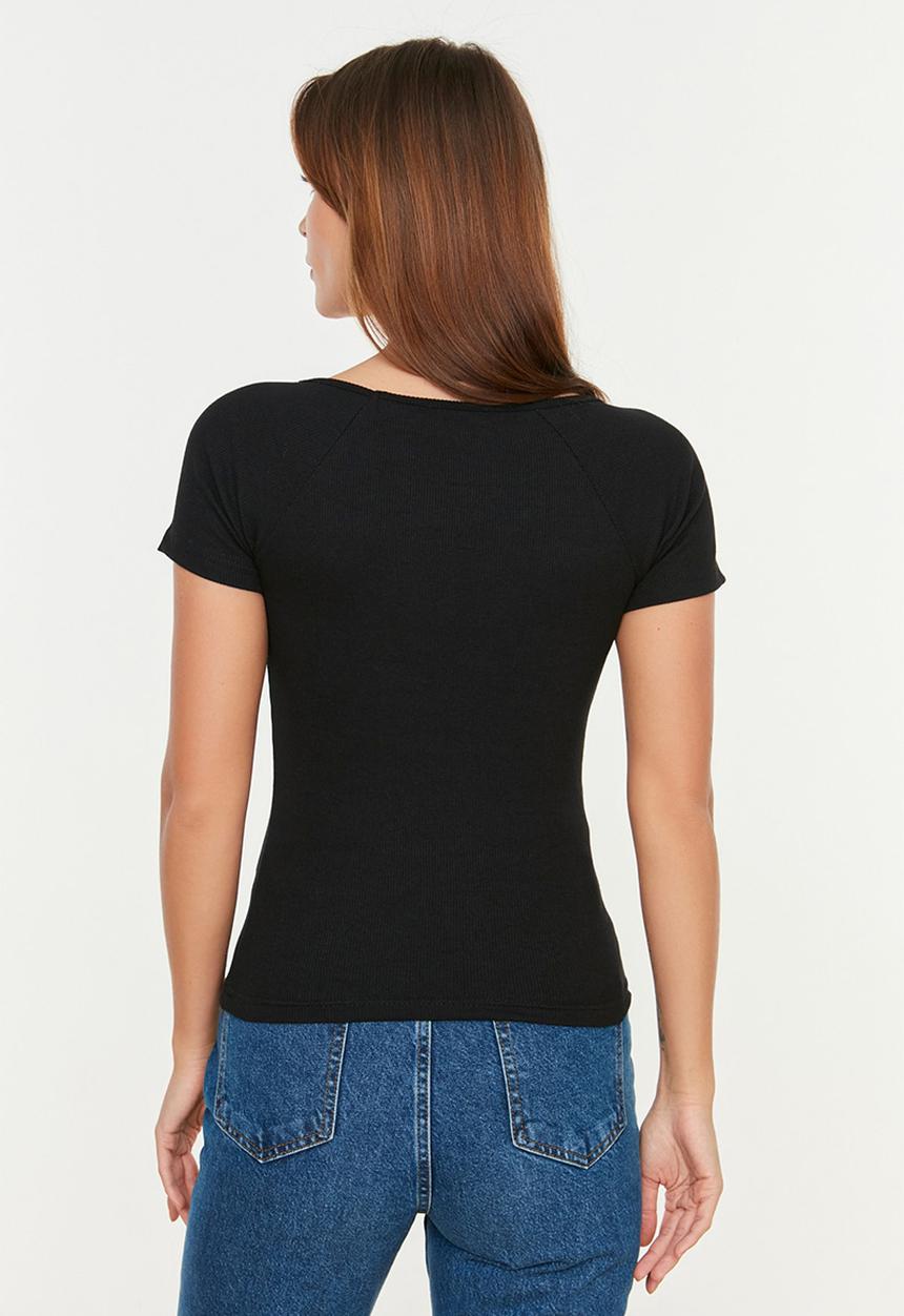 Trendyol - Fitted/Charcoal Corduroy T-Shirt - Schwarz
