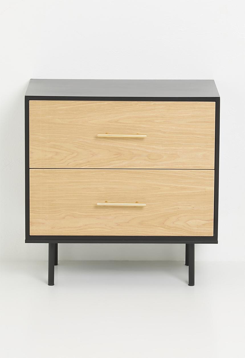 Sixth Floor - Adani oak veneer bedside table- Black & Natural