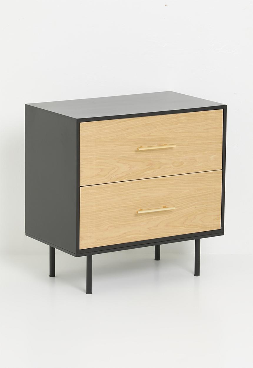 Sixth Floor - Adani oak veneer bedside table- Black & Natural