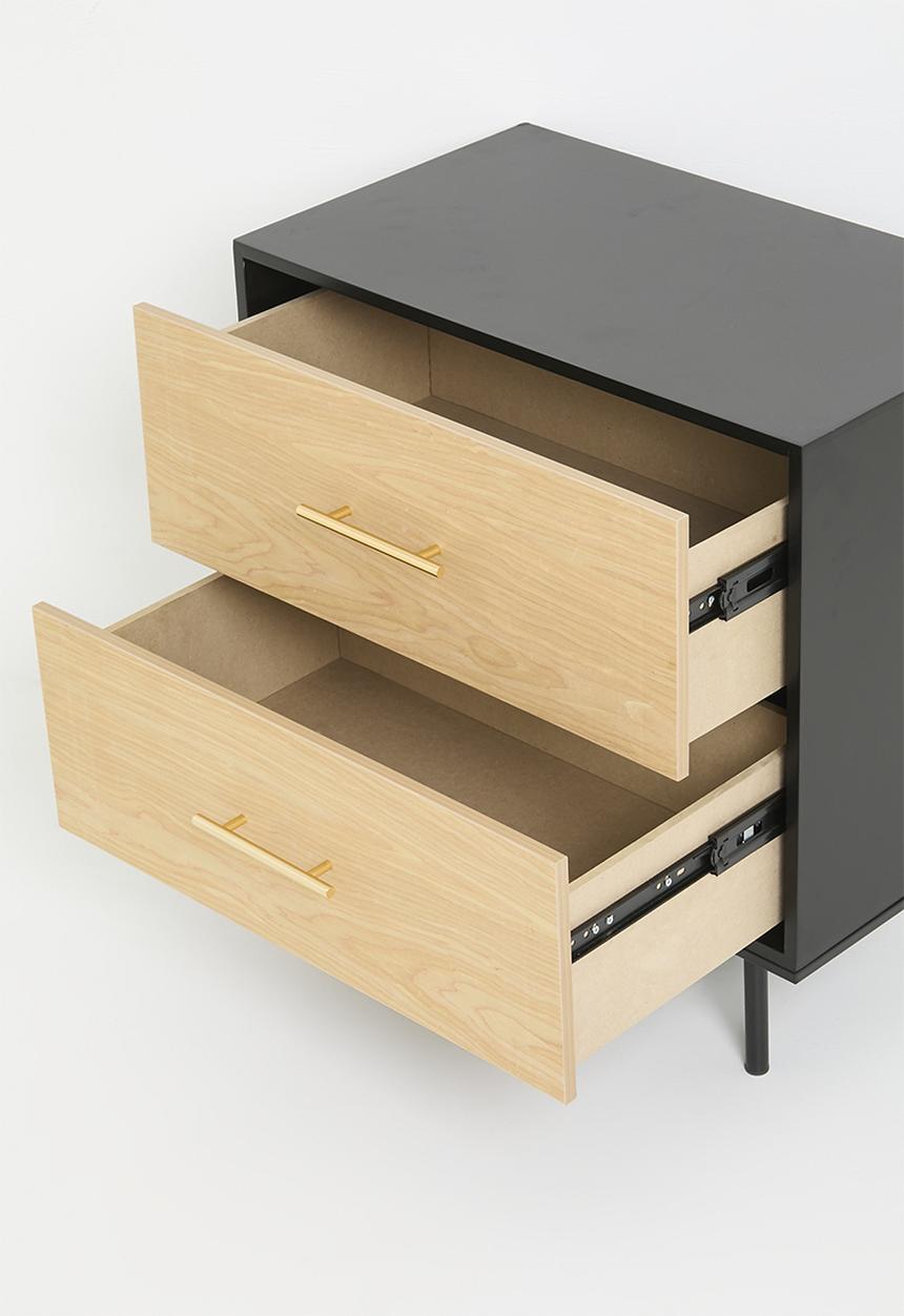 Sixth Floor - Adani oak veneer bedside table- Black & Natural