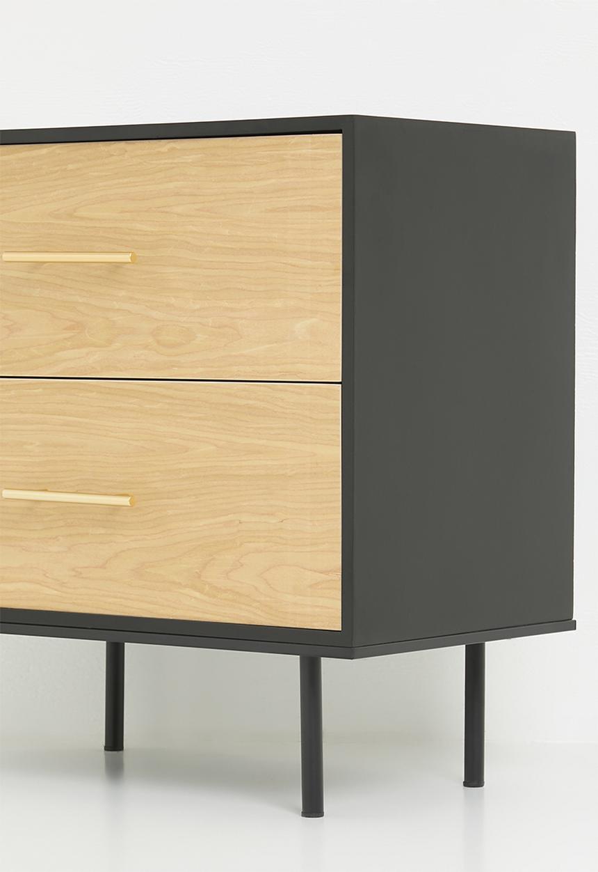 Sixth Floor - Adani oak veneer bedside table- Black & Natural