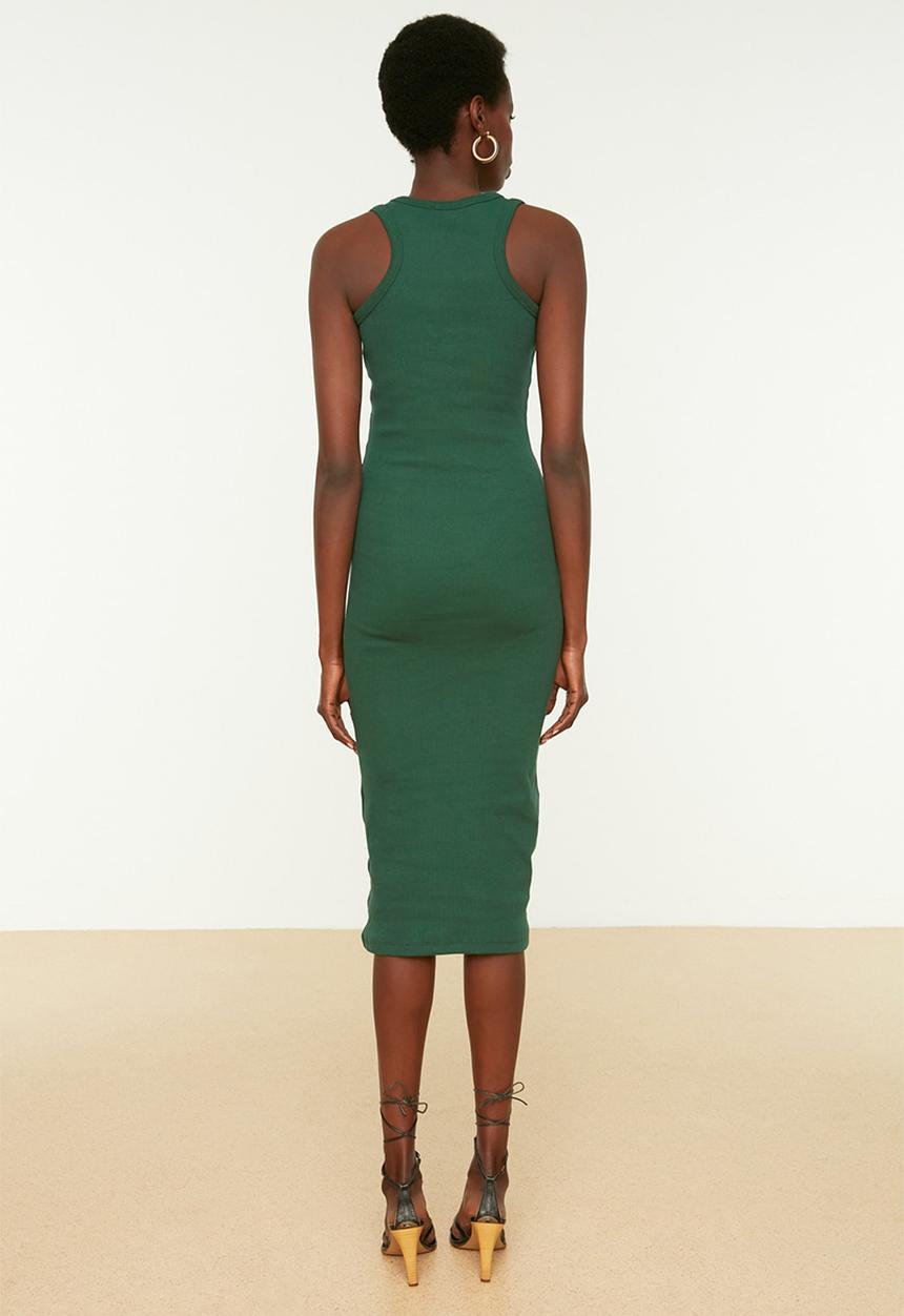 Trendyol - Halterneck fitted ripple flexible midi knit dress - dark green