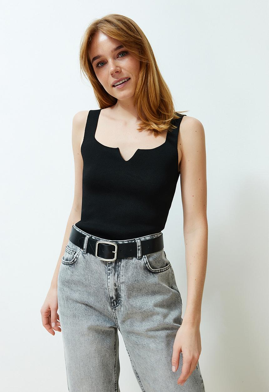 Trendyol - Black Crop Basic Knit Blouse - Schwarz