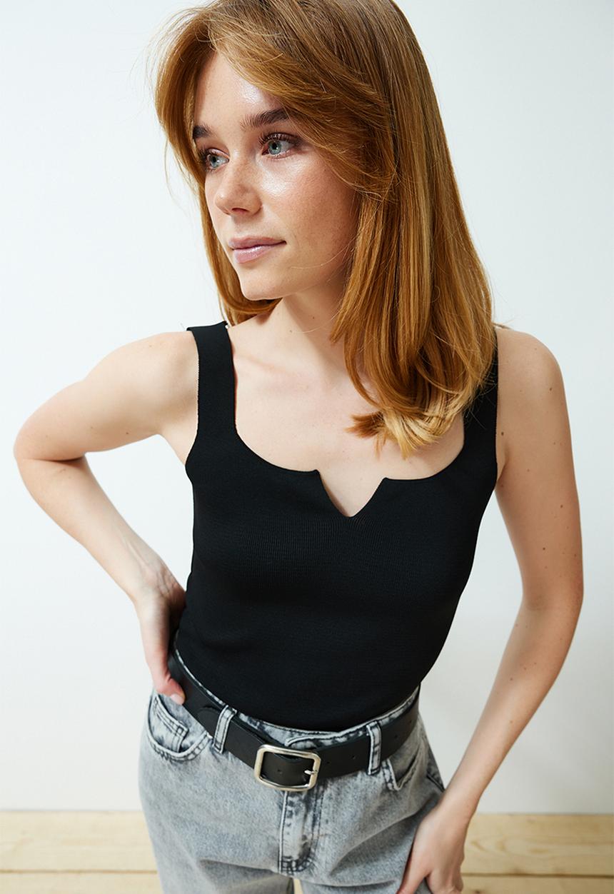 Trendyol - Black Crop Basic Knit Blouse - Schwarz