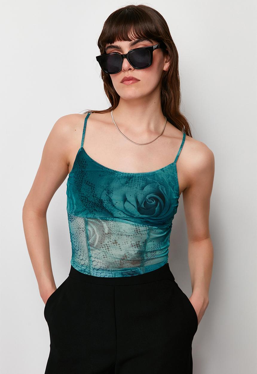 Trendyol - Dark green patterned knit blouse - dark green