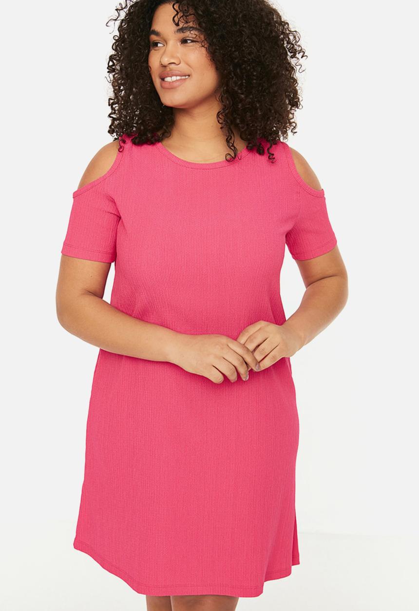 Trendyol - Plus a-line knitted dress - fuchsia