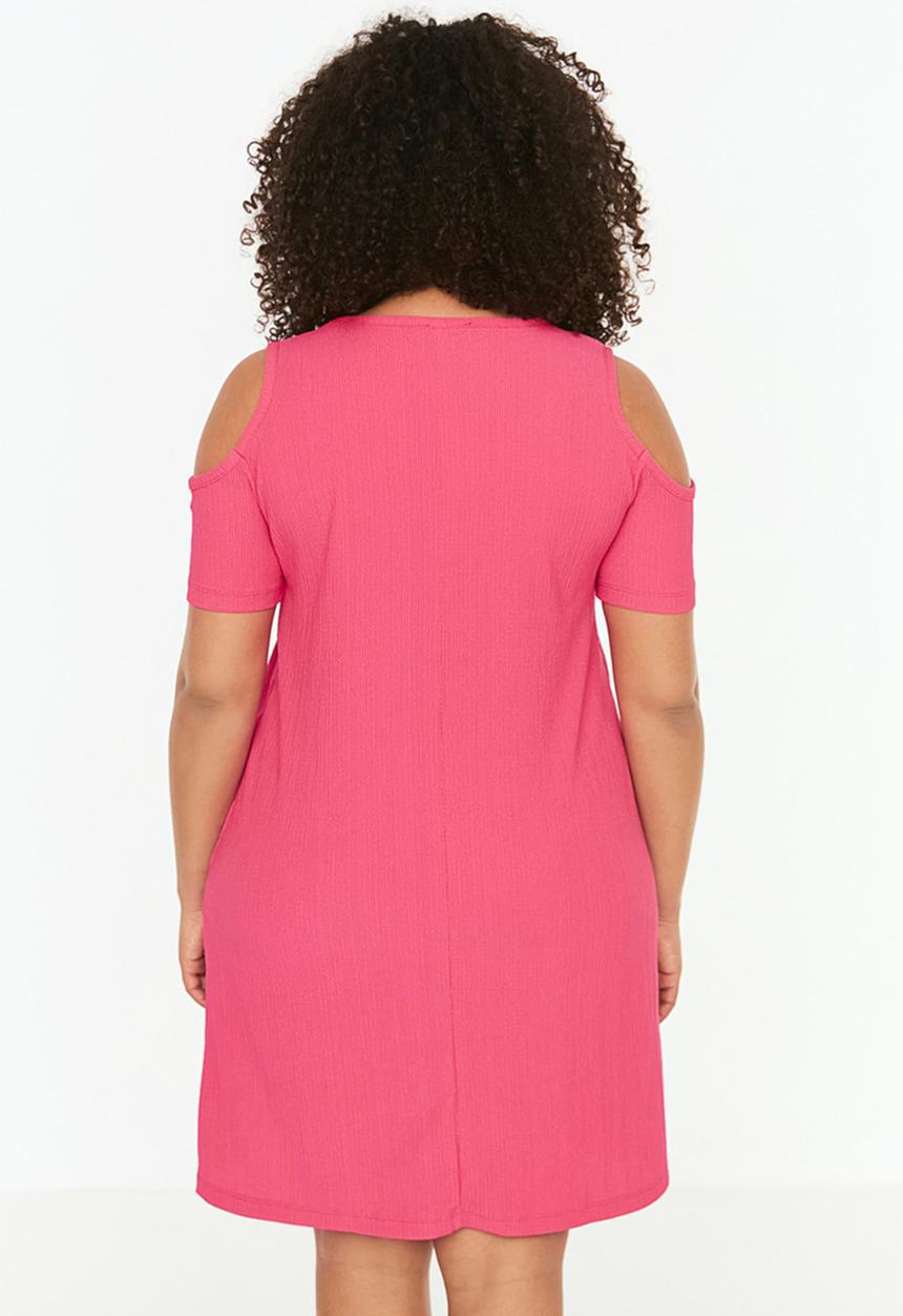 Trendyol - Plus a-line knitted dress - fuchsia