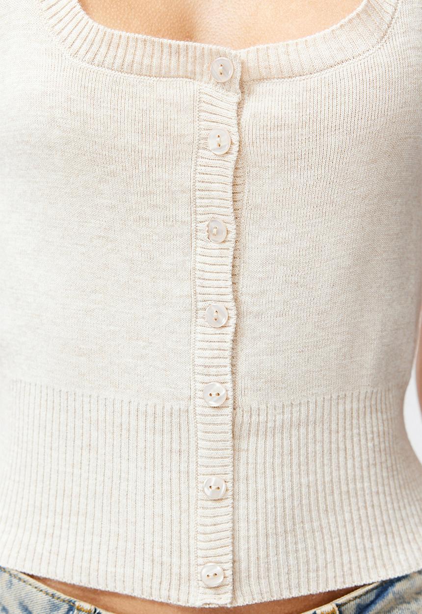 Trendyol - Ecru square neck knit blouse - ecru