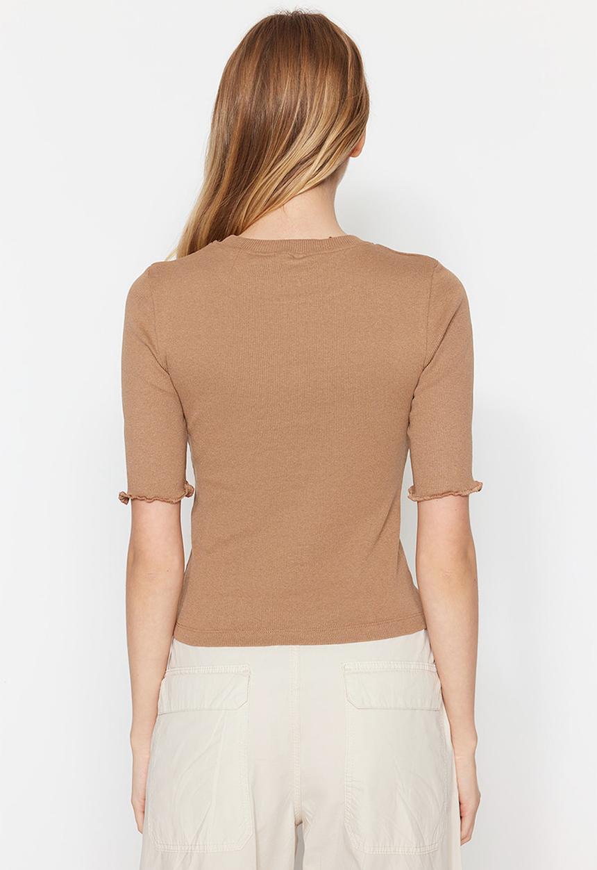 Trendyol - Fitted basic corduroy knitted blouse - mink