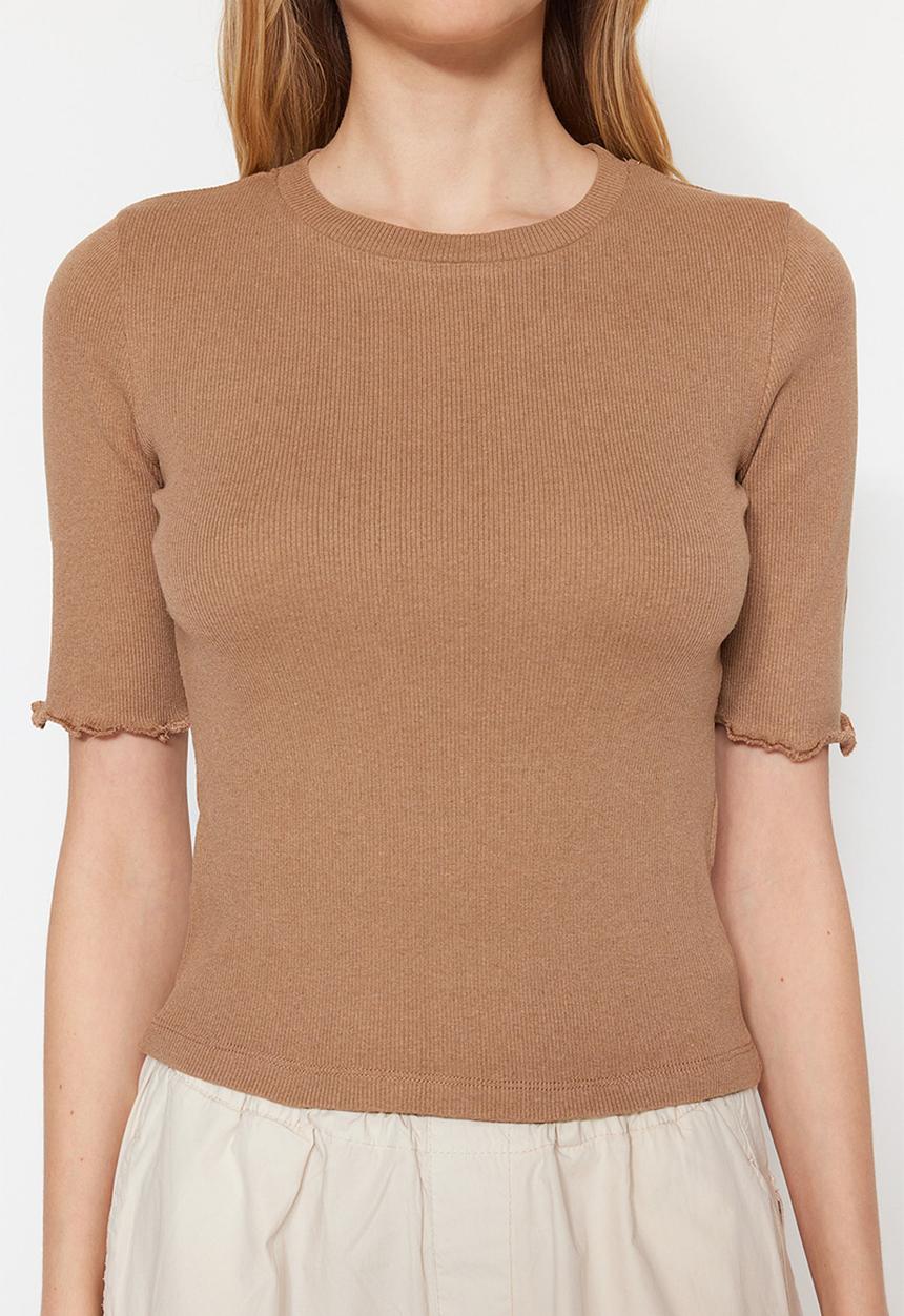 Trendyol - Fitted basic corduroy knitted blouse - mink
