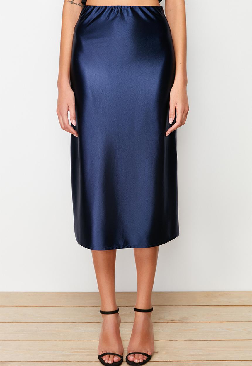 Trendyol - Premium satin midi knit skirt - indigo