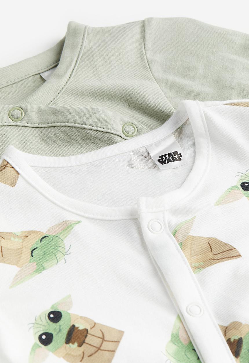 H&M - 2-Pack sleepsuits with full feet - white & green