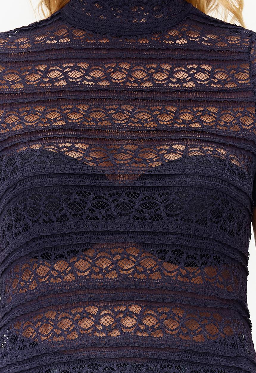 Trendyol - Lace regular/normal pattern high collar knitted blouse - dark blue