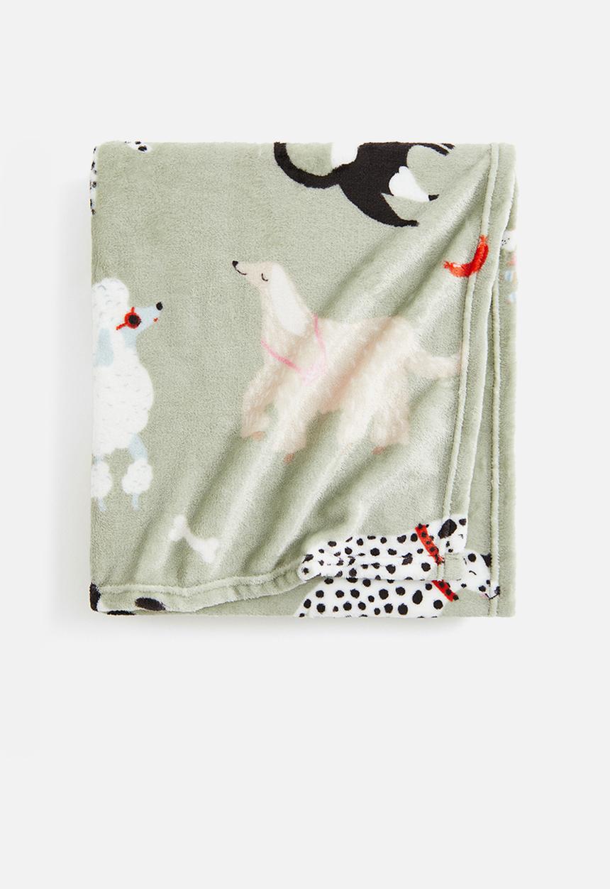 H&M - Patterned fleece blanket - Light green Dogs