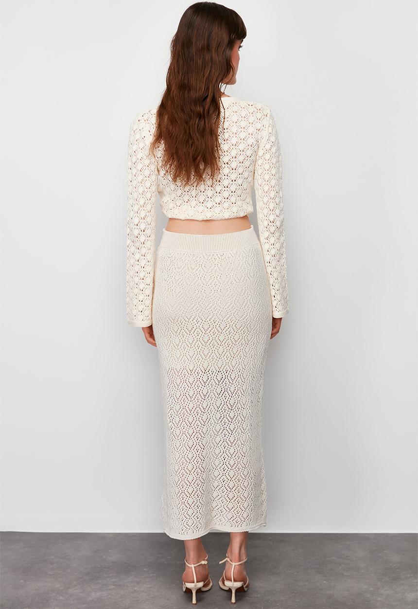 Trendyol - Stone midi lined openwork knit skirt - stone