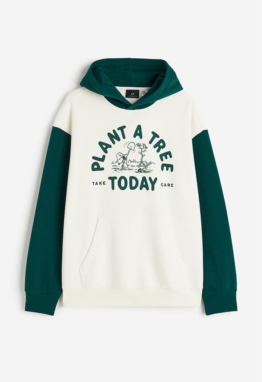 H&M - Relaxed fit printed hoodie - white plant a tree today