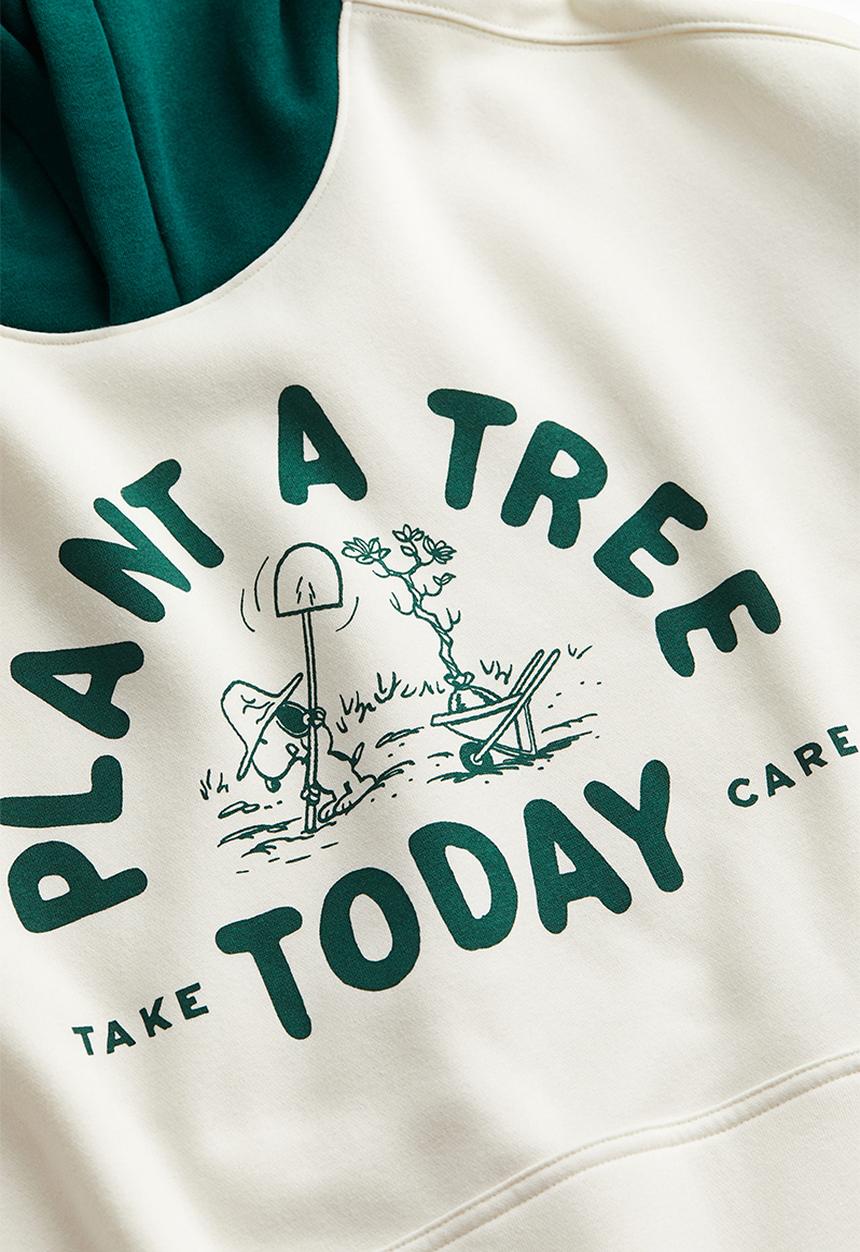 H&M - Relaxed fit printed hoodie - white plant a tree today