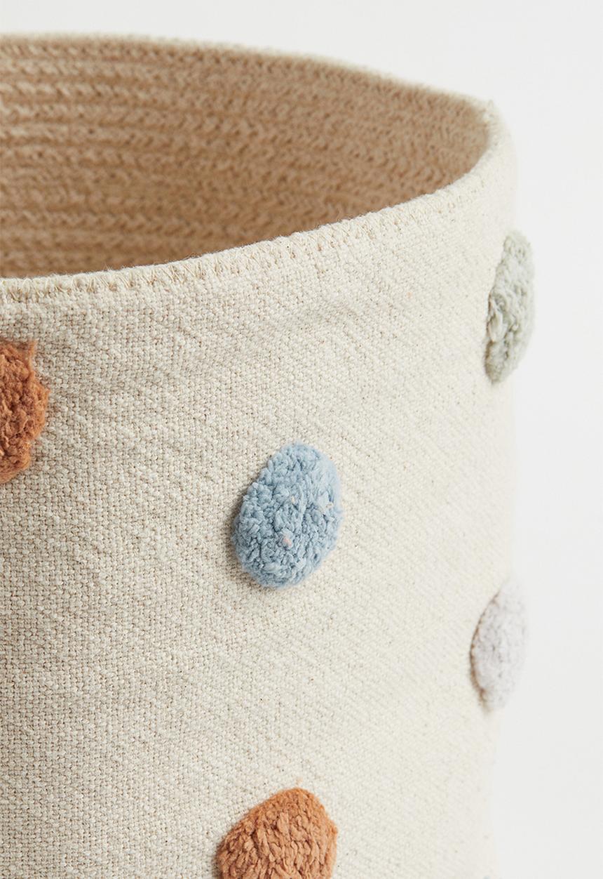 H&M - Cotton storage basket - Light beige Spotted
