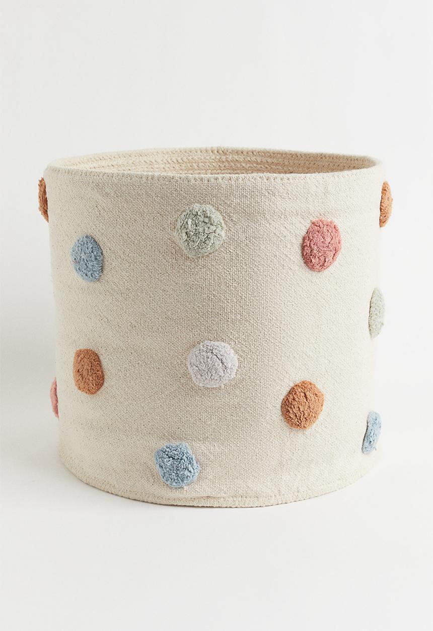 H&M - Cotton storage basket - Light beige Spotted