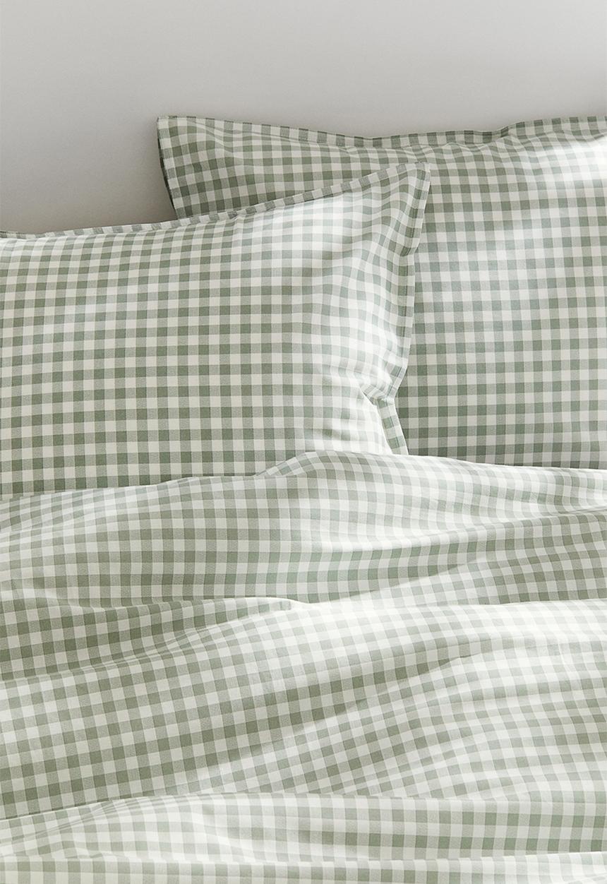 H&M - Patterned double/king size duvet cover set - Khaki green Gingham-check
