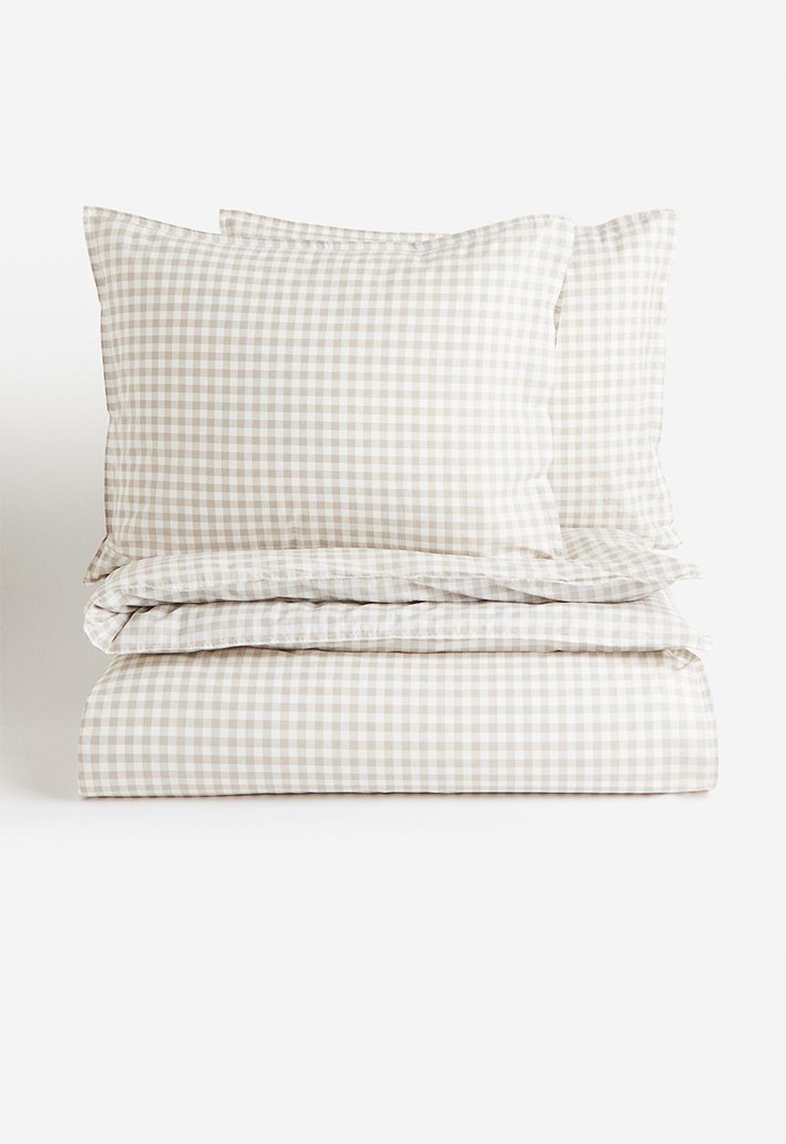 H&M - Patterned double/king size duvet cover set - Light mole Gingham