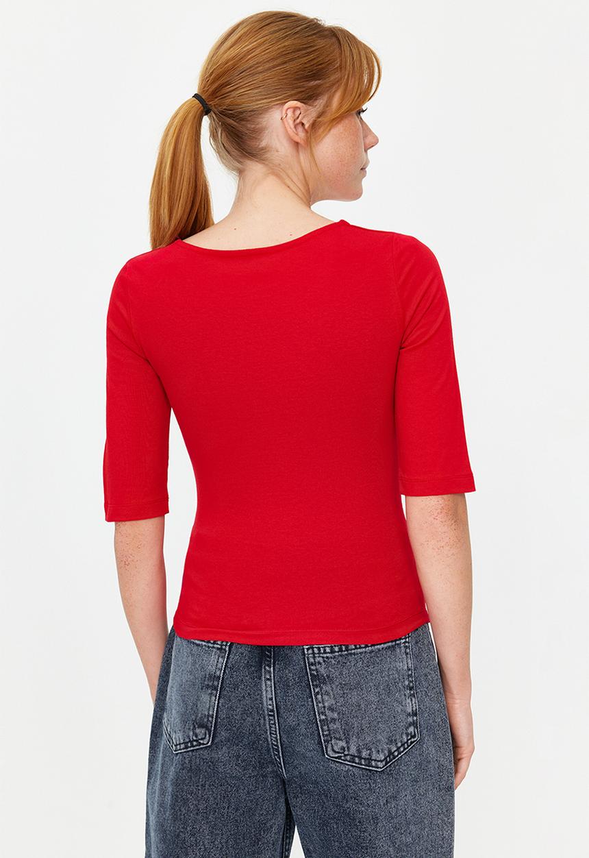 Trendyol - Fitted/situated boat neck short sleeve knitted blouse - red