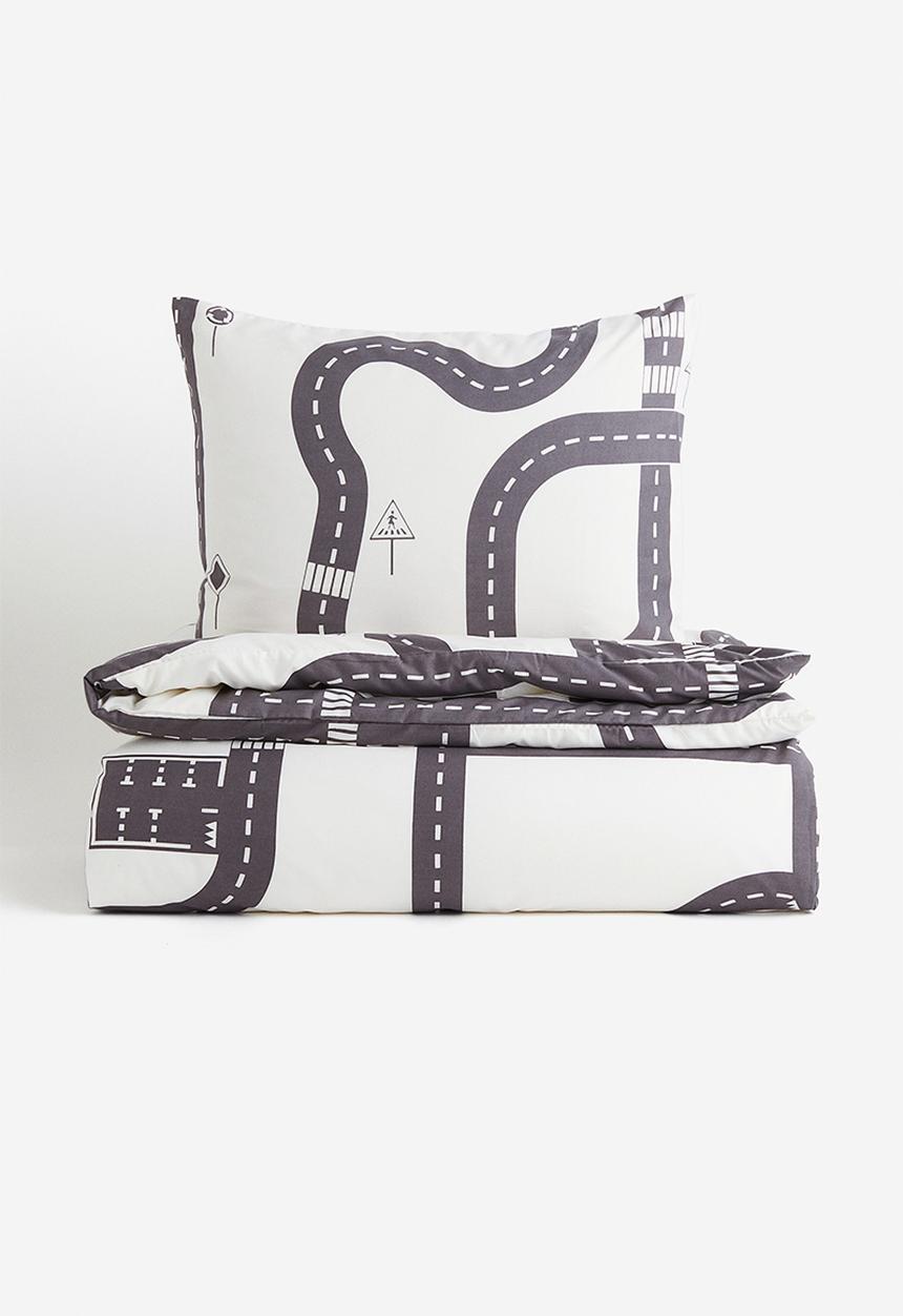 H&M - Patterned single duvet cover set - White Roads