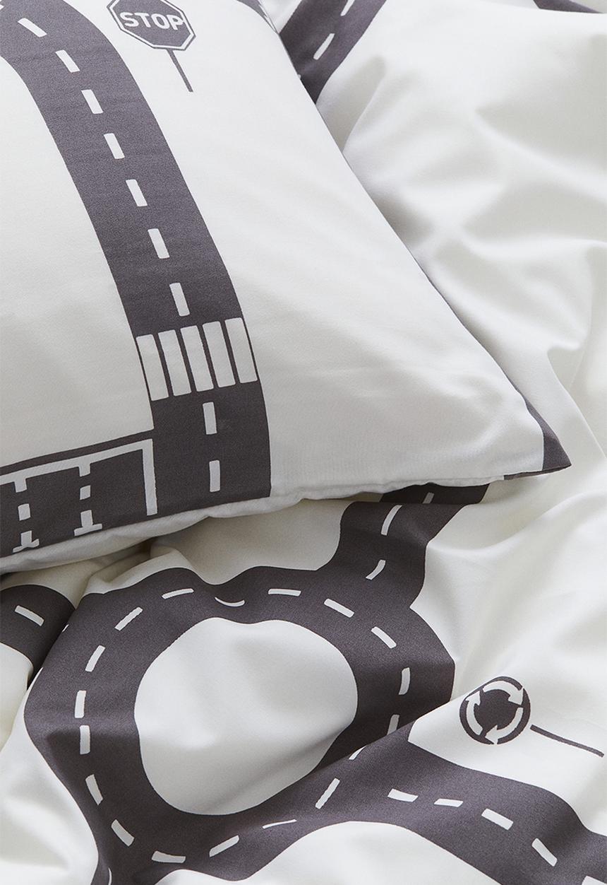H&M - Patterned single duvet cover set - White Roads