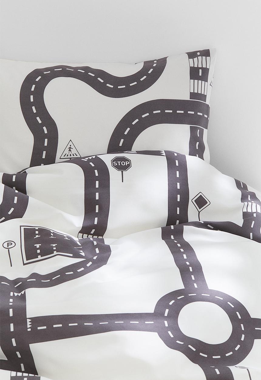 H&M - Patterned single duvet cover set - White Roads