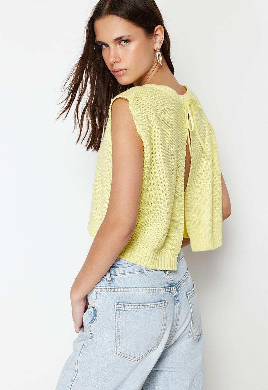 Trendyol - Tie back detail knit blouse - yellow
