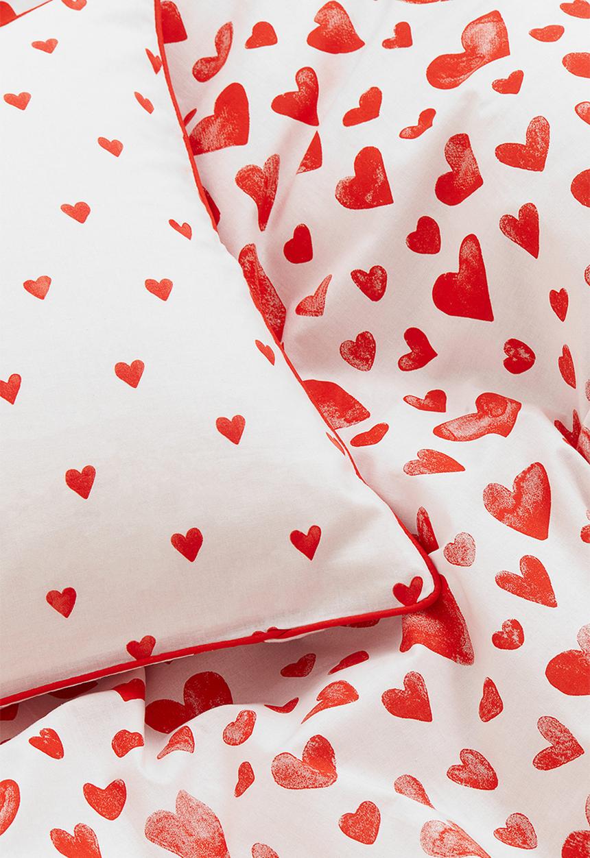 H&M - Heart-patterned single duvet cover set - pink