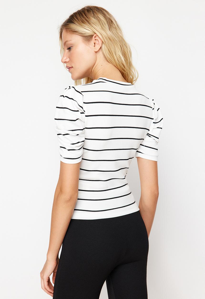 Trendyol - Striped fitted knit blouse - white