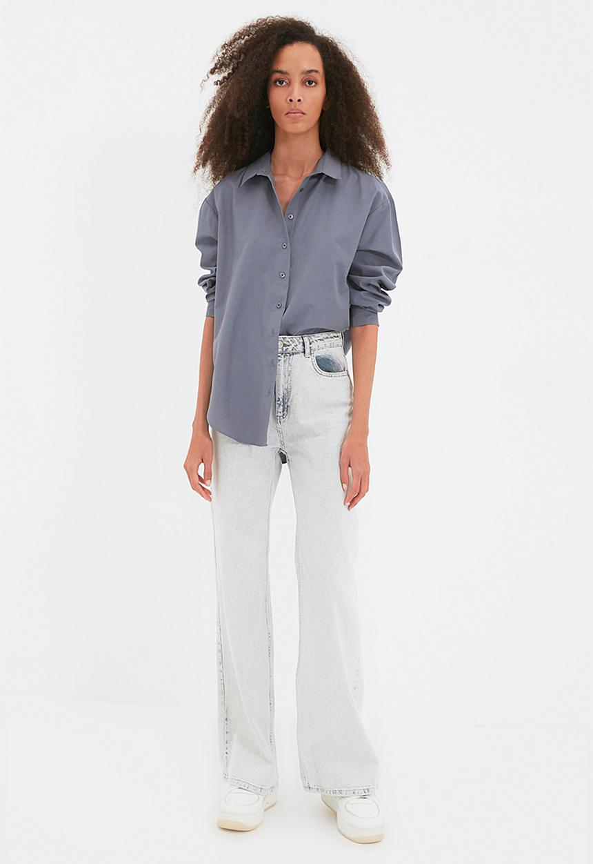 Trendyol - Loose fit cotton woven shirt - anthracite