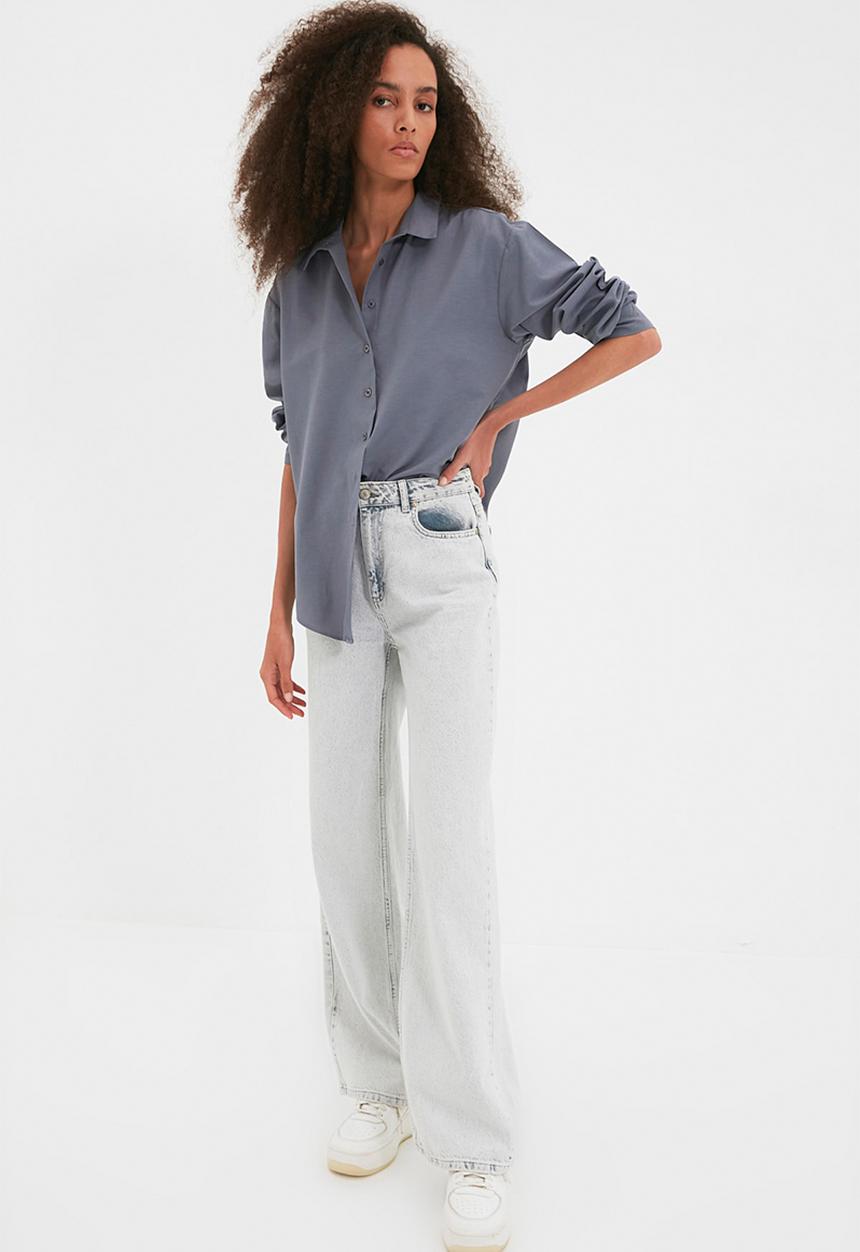 Trendyol - Loose fit cotton woven shirt - anthracite