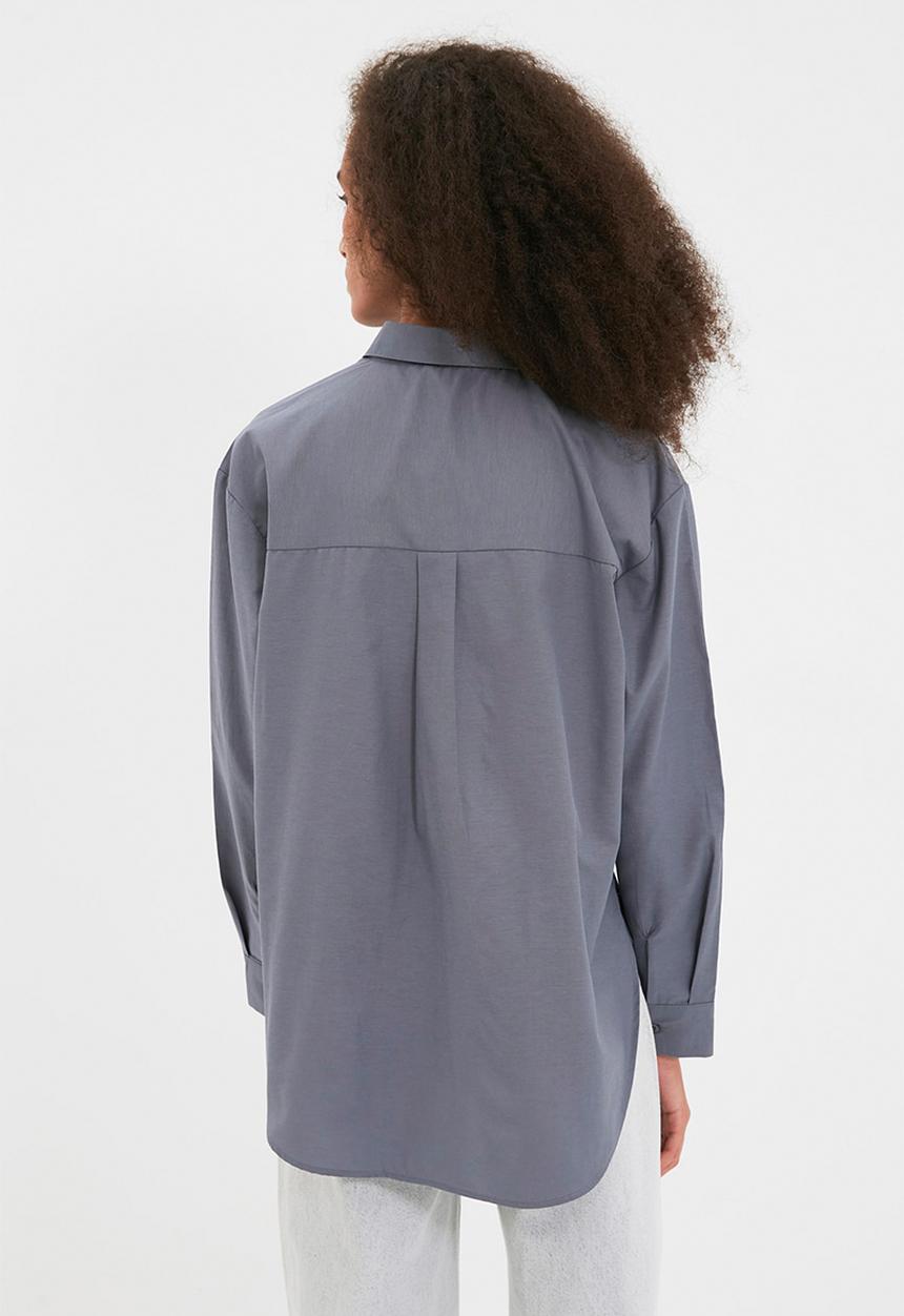 Trendyol - Loose fit cotton woven shirt - anthracite