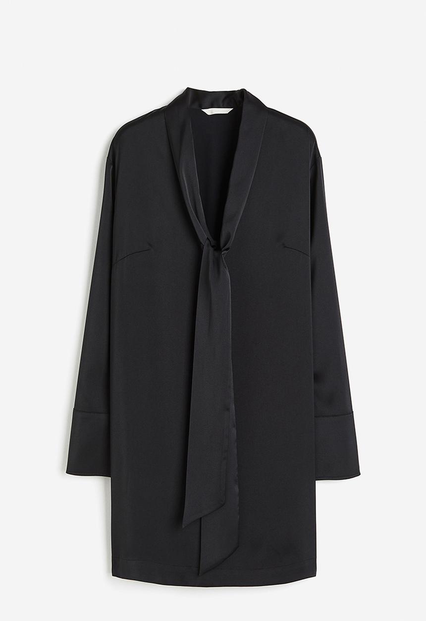 H&M - Tie-detail satin dress - black