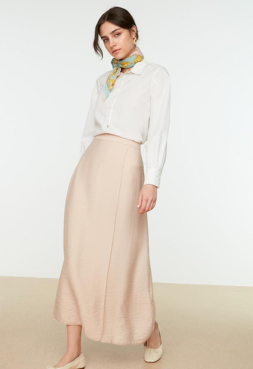 Trendyol - Beige tie detailed woven skirt - beige
