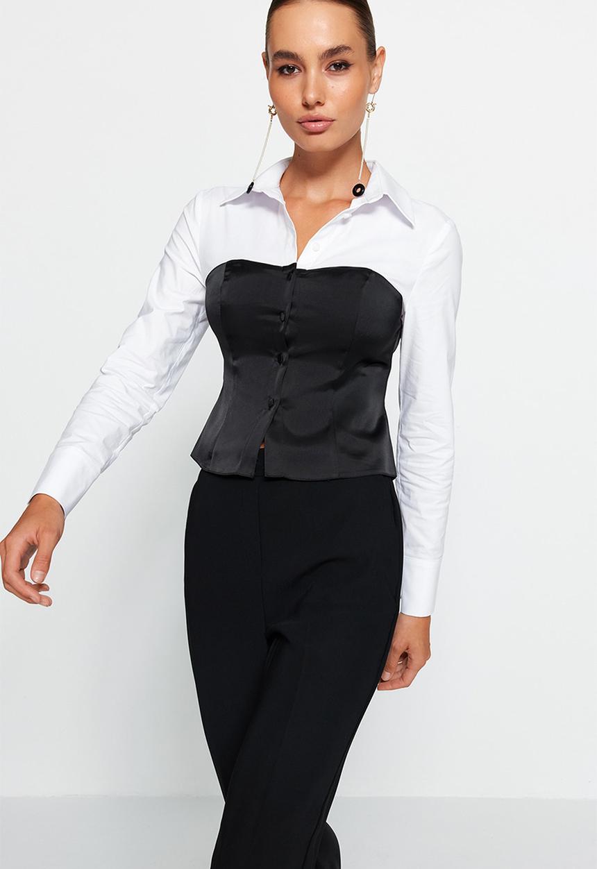 Trendyol - Fitted shirt - black and white