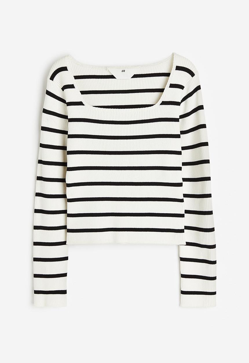 H&M - Rib-knit jumper - white & stripe 